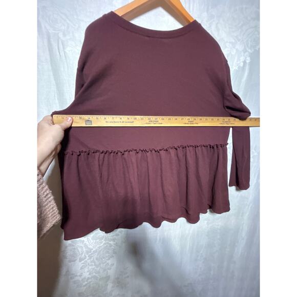 Torrid Top 2 2X Burgundy Thermal Waffle Knit Lace Detail Peplum Babydoll - Picture 8 of 9